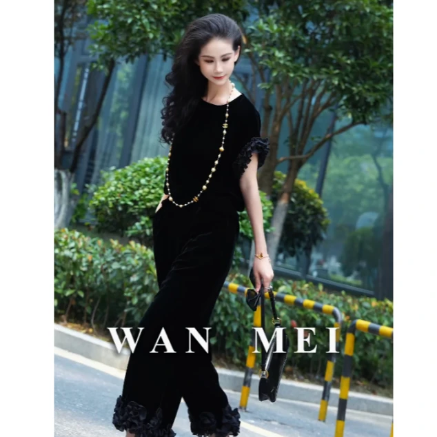 【夜曲】真丝丝绒 YF6537上衣60cm120g花边袖 YF8602裤子83cm230g