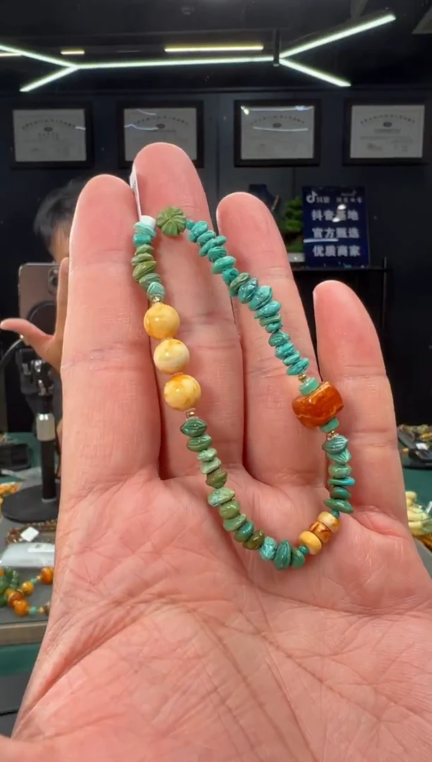 裸石蜜蜡18K金镶嵌百香籽手链