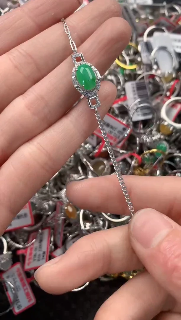 银S925镶嵌戒指翡翠8  5