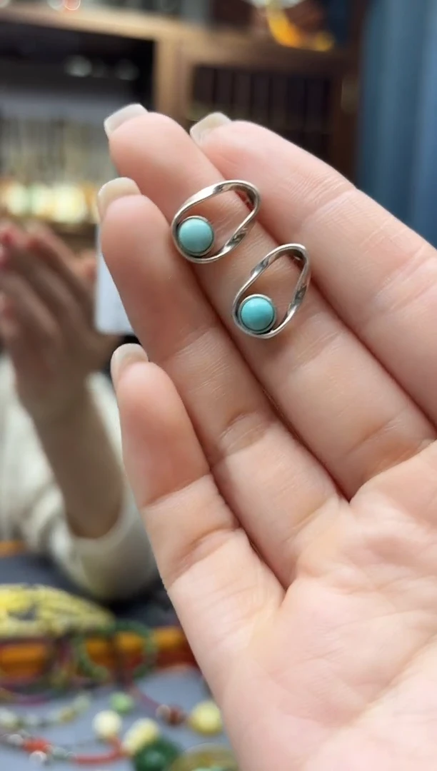 银S925镶嵌绿松石耳饰s925银松石耳钉GW