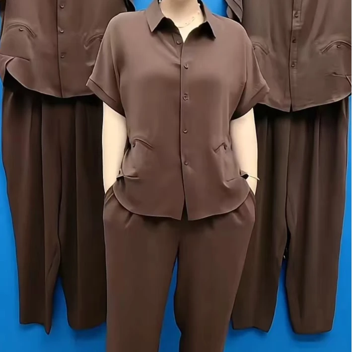 中老年妈妈夏款短袖两件套2025新款宽松休闲百搭气质大码女装套装