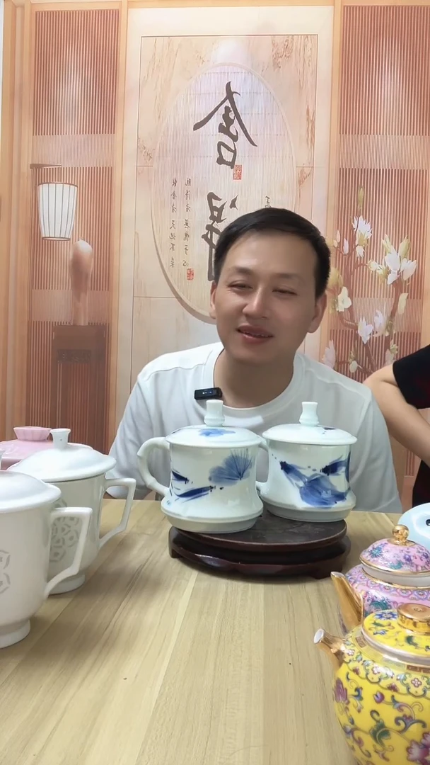 瓷@***?手绘小金鱼荷花茶杯2个