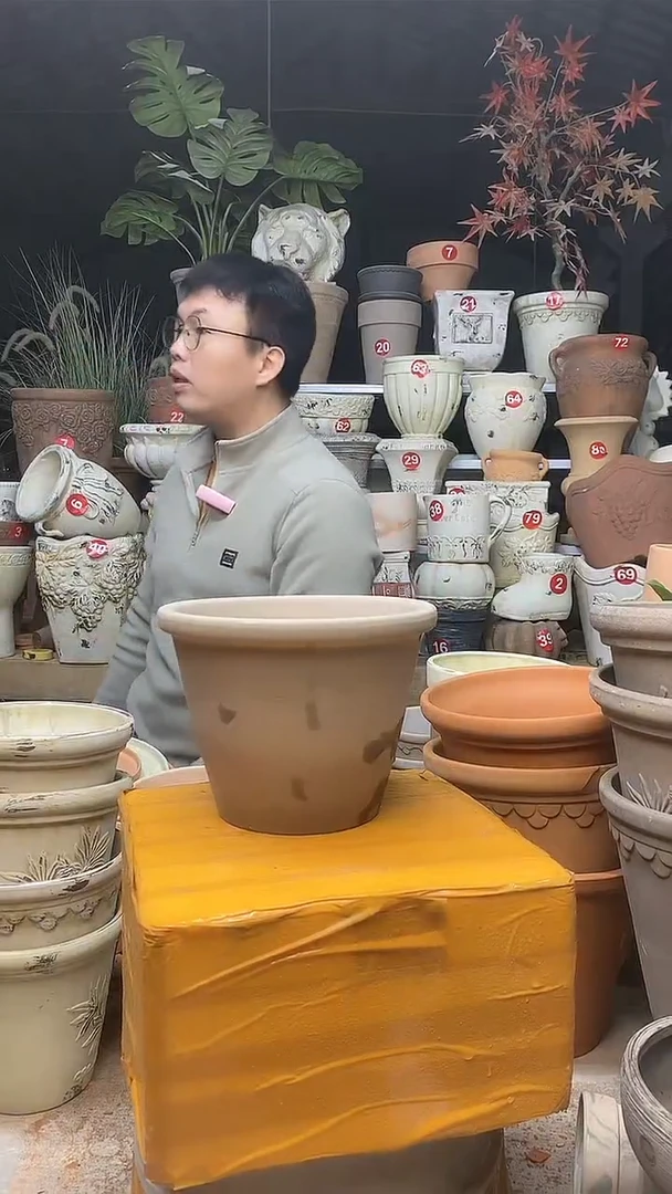 【闪购商品】缸1个17*13/灰/陶敞口盆瑕无托无托