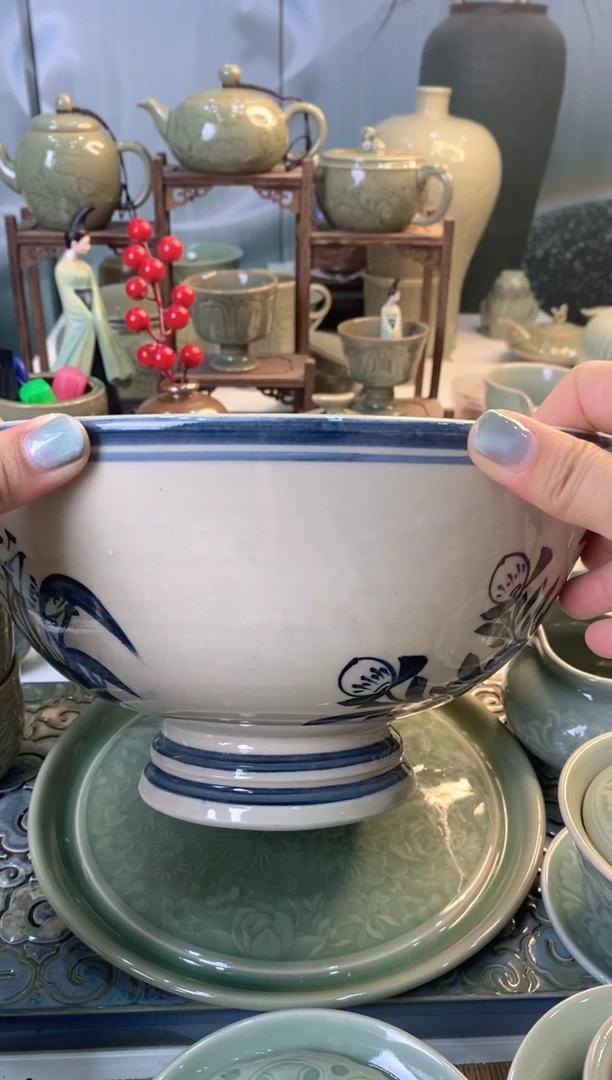 耀州窑老*微瑕粗白泥24*13cm兰花瓷 纹饰不挑