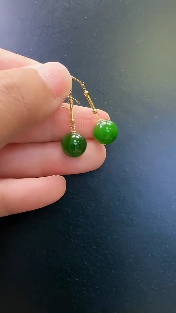 和田玉18K金镶嵌耳饰耳饰