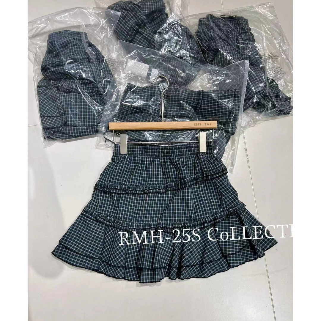 【YIBUDAOWEI】美式松紧腰不规则花边格子蛋糕半身裙少女短裙 85576