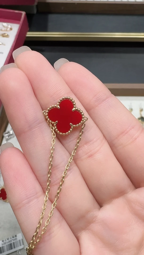 玛瑙/玉髓手链18K金镶嵌红色k黄单花手链GHJ