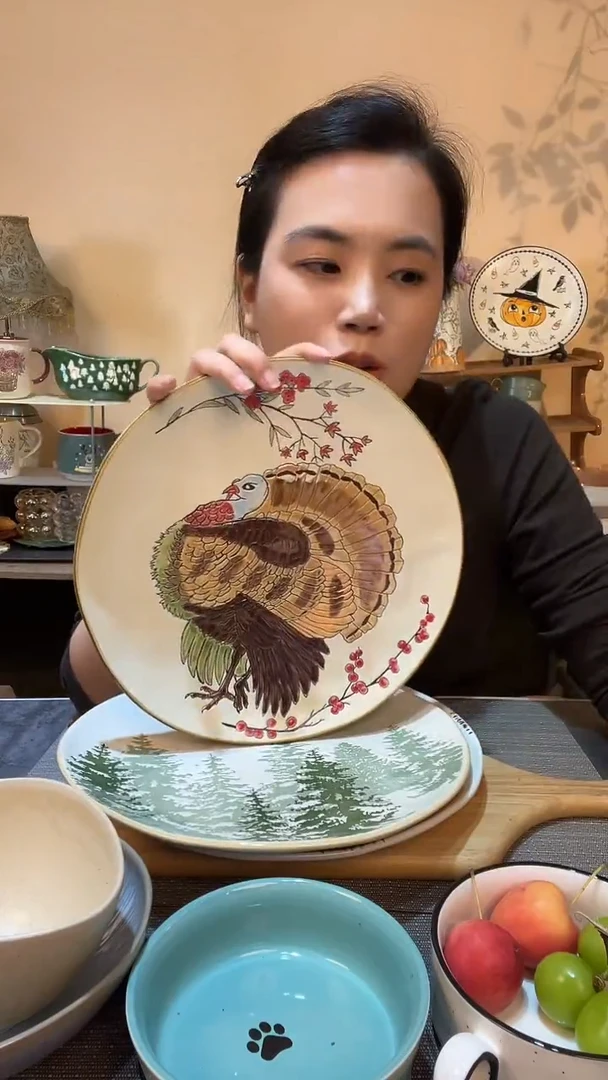 瓷片11英寸手绘异形盘 瑕疵介意勿拍