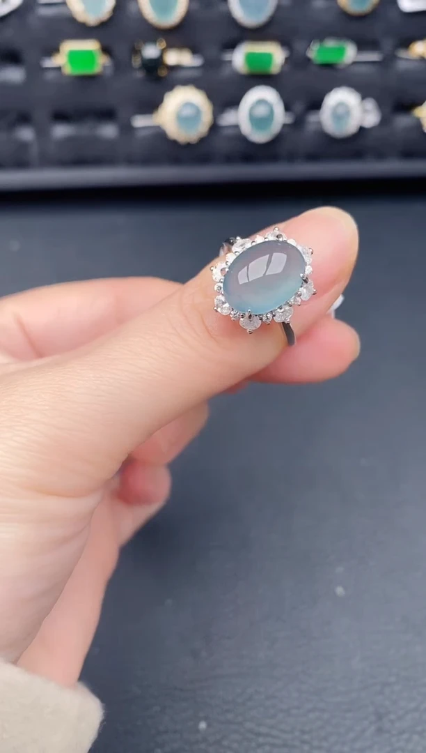 银S925镶嵌戒指翡翠天然a货翡翠69