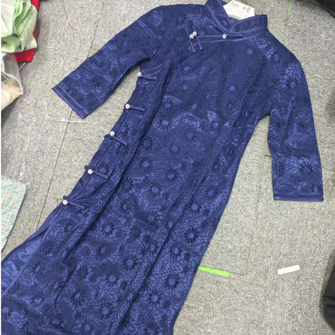 恬子梦 T703 春夏新款 深海 裙长120 侧八扣藏青旗袍
