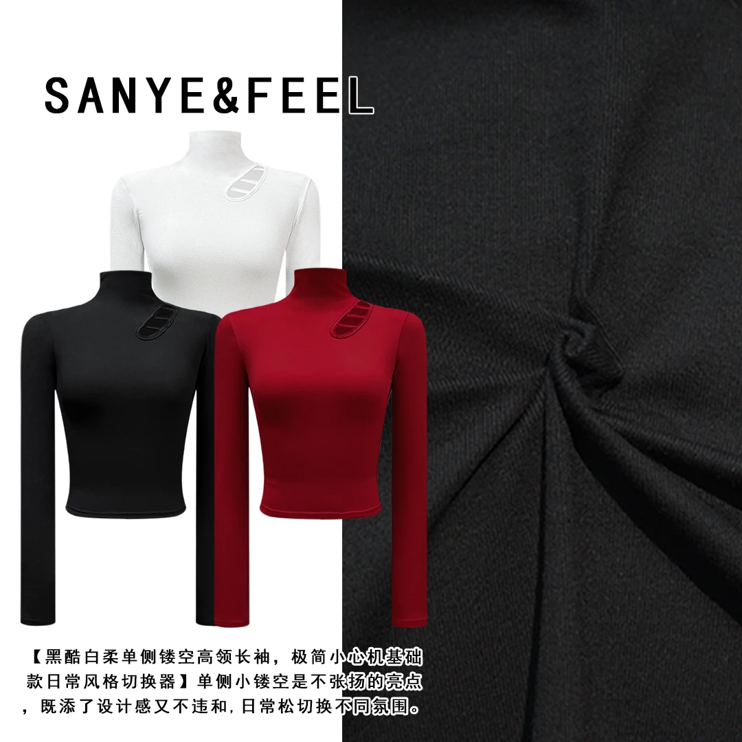 sanye&feel/妍三也【雅韵斜空】加绒内搭修身打底上衣T恤540149YX