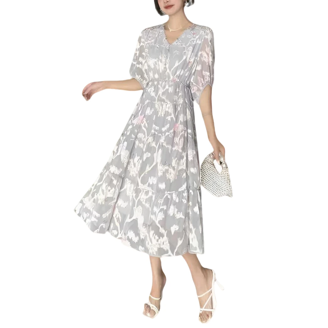 MY 5698夏季新款V领设计印花连衣裙
