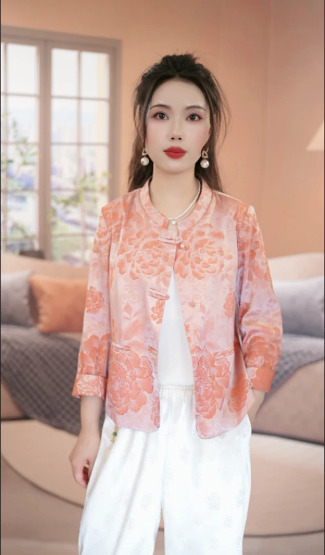 【新中式】2025春夏时尚休闲国潮风九分袖小香风上衣女外套2382