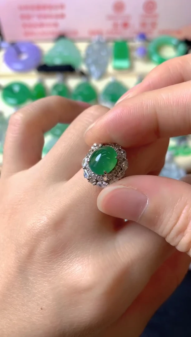 银S925镶嵌戒指翡翠雪*戒指