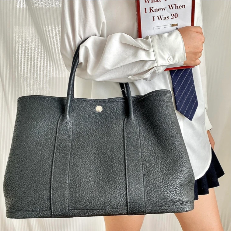 99新 Hermes/爱马仕 花园36石墨灰银扣tc皮t手提包