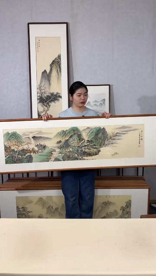 国画手绘*溪山泛隐*52*172cm带框发货