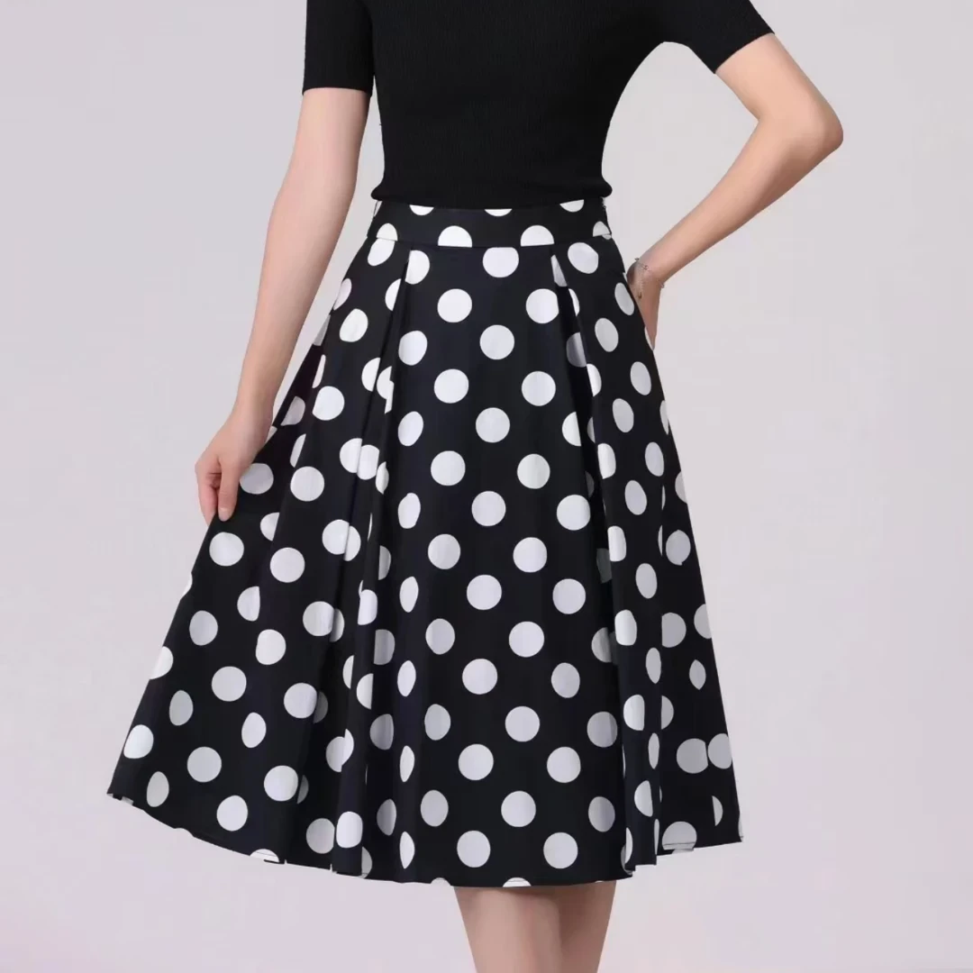 【商场同款】2025春夏新款高腰A字印花半身裙女中长款伞裙1200059