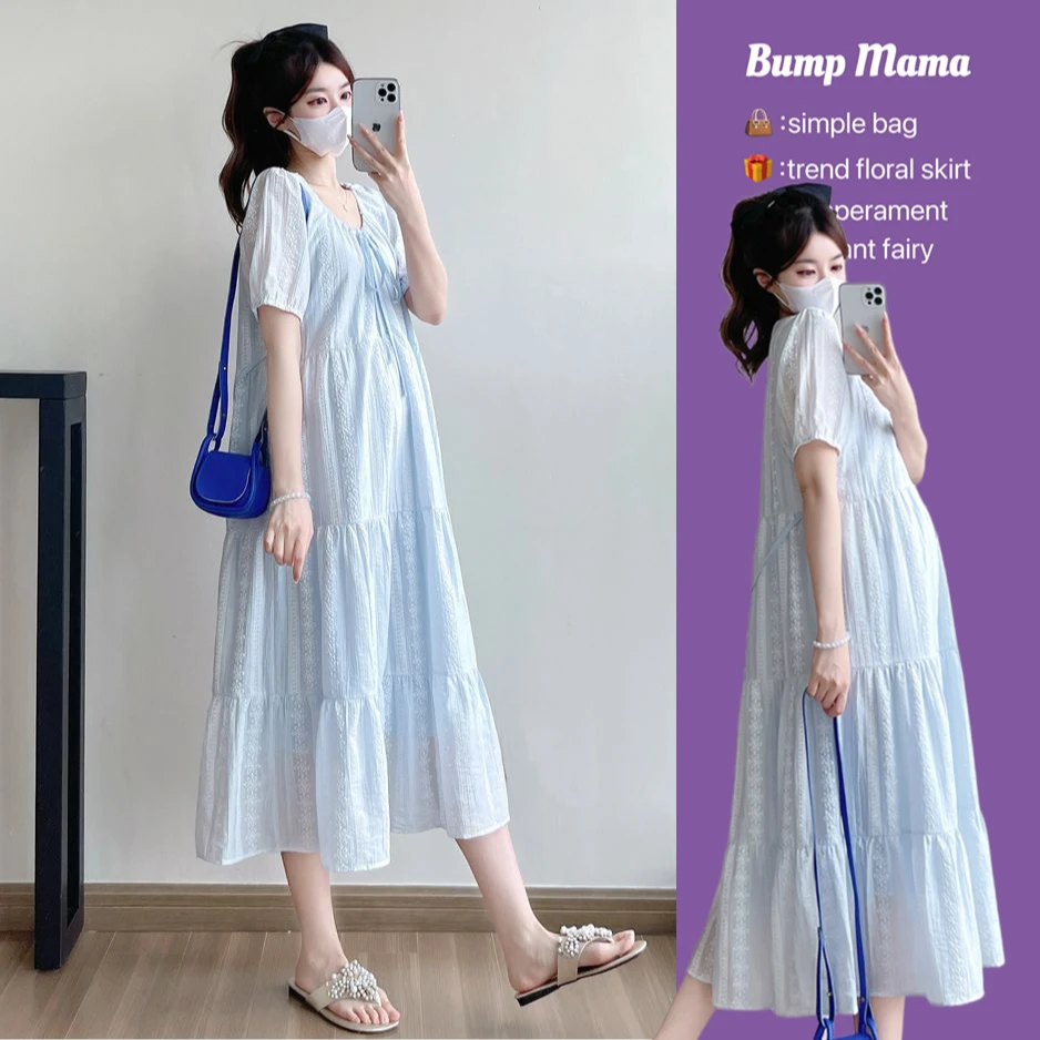 孕妇装夏连衣裙2025新款孕期法式穿搭宽松遮肚大码长裙夏季孕妇裙