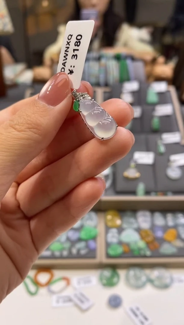 颈饰18K金镶嵌翡翠豆子1