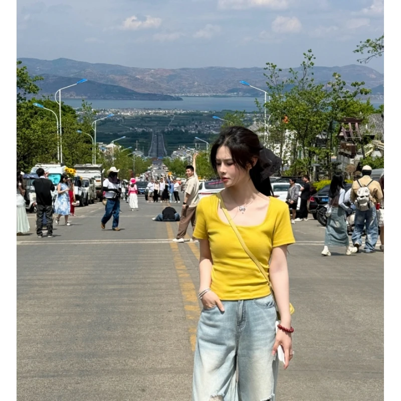 宿慕SUMU 设计款短袖T恤 5-6夏季2025新款韩版洋气套头上衣B19089