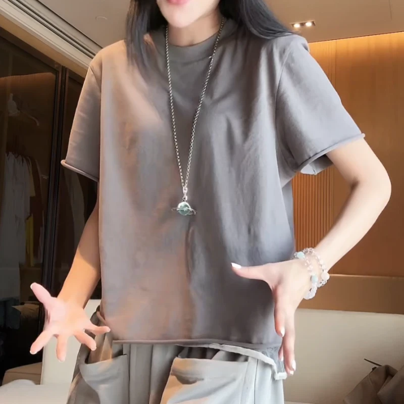 2025春季新款显瘦宽松圆领短袖休闲百搭内搭T恤女LK2503411