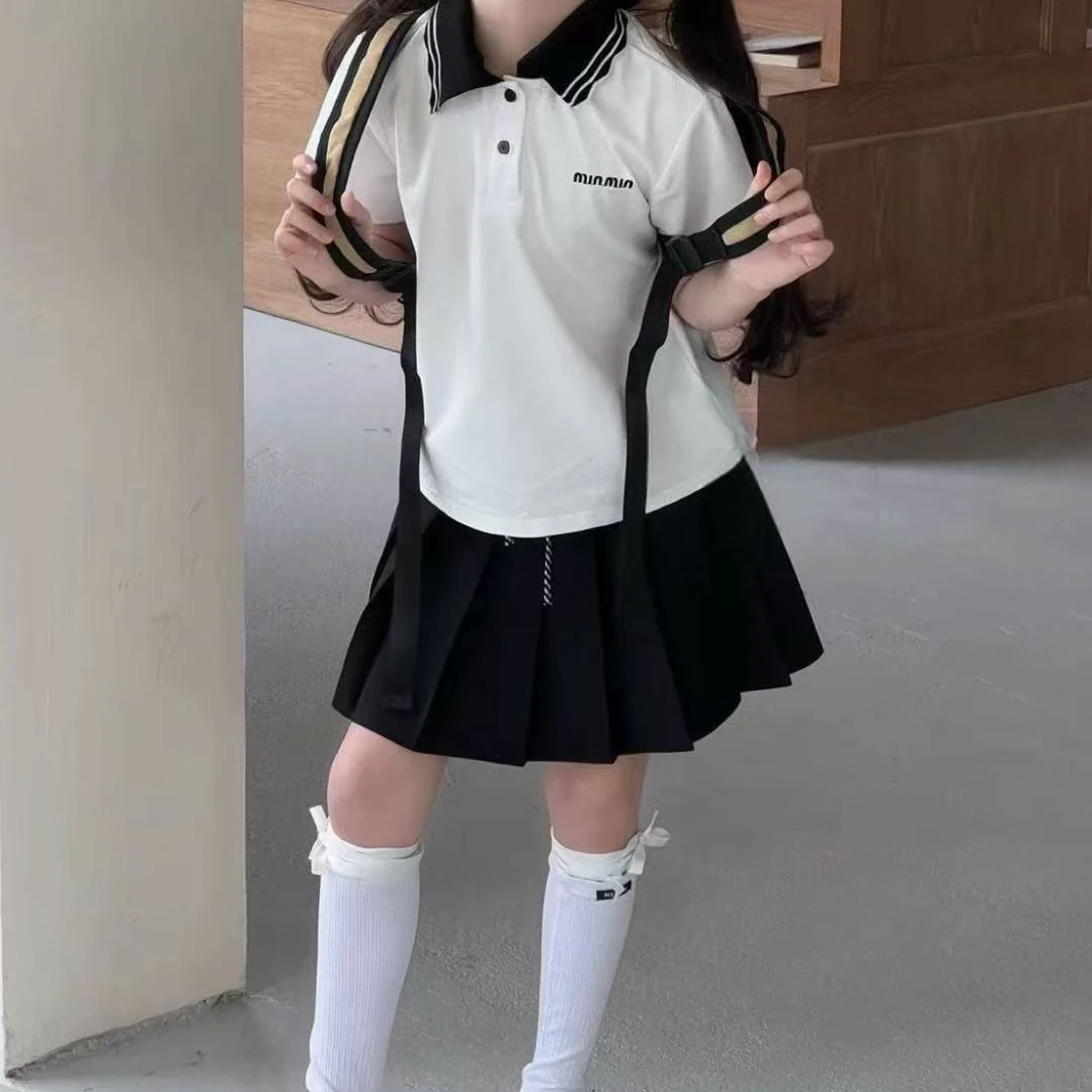 【丫丫童品】现货-女童中大童学院风polo套装A641
