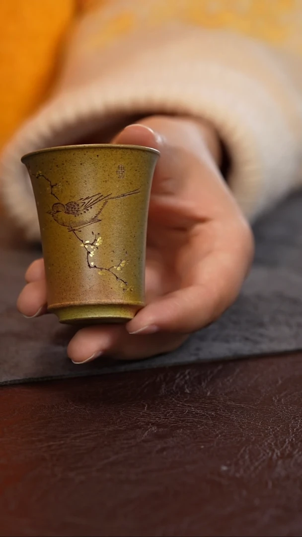 【闪购商品】紫砂茶杯柴烧 刻绘花鸟 闻香杯