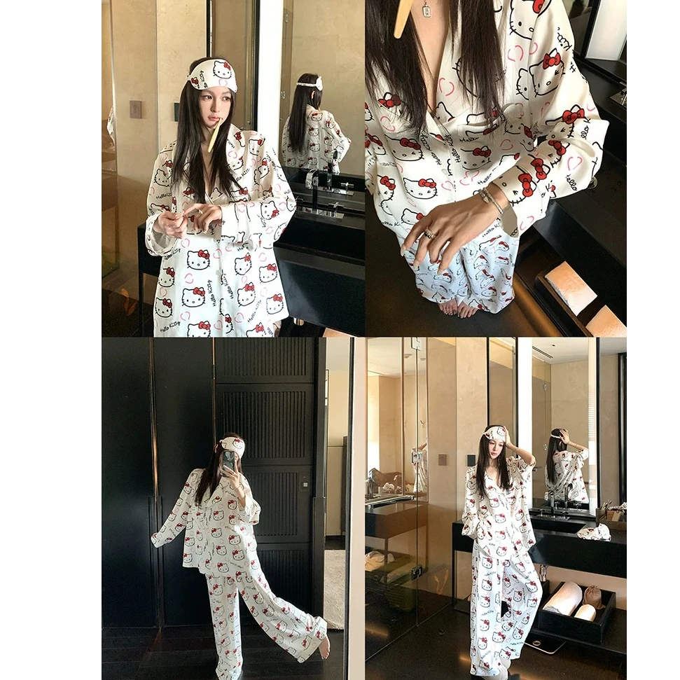 团宠Kitty 设计感高级印花睡衣宽松长袖套装家居服