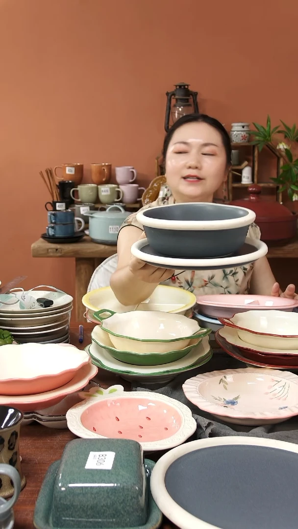 陶瓷3057加3058陶瓷盘加碗2件套微瑕