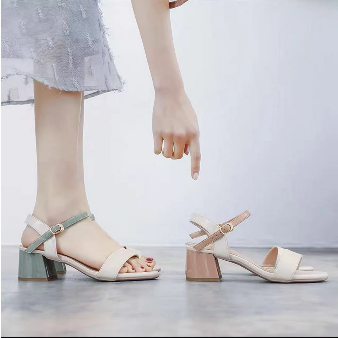 气质时尚女士粗跟方头中跟时装仙女风1877-11