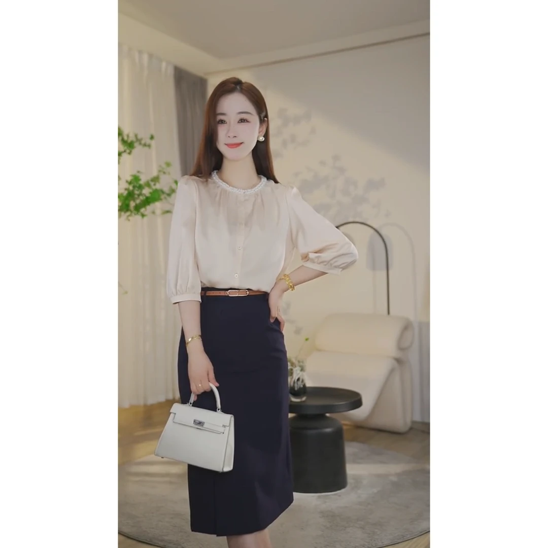 【杨杨专属】新款夏衬衫女中袖法式气质白色衬衣设计感8592414多色