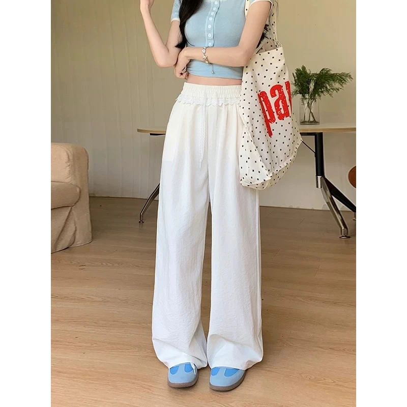 艾莉家百搭云朵山本裤高腰显瘦蕾丝花边拼接休闲裤肌理感直筒裤女