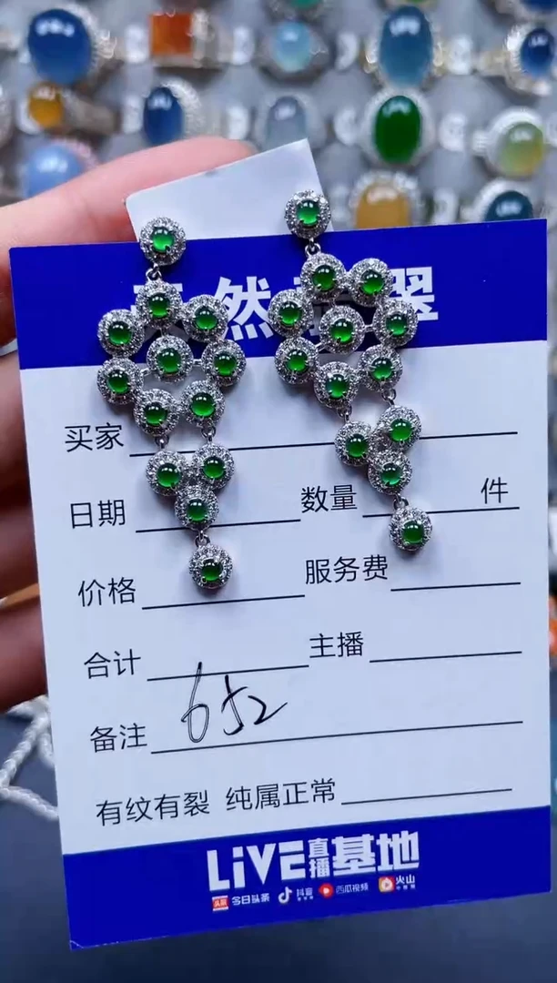 银S925镶嵌翡翠耳饰652