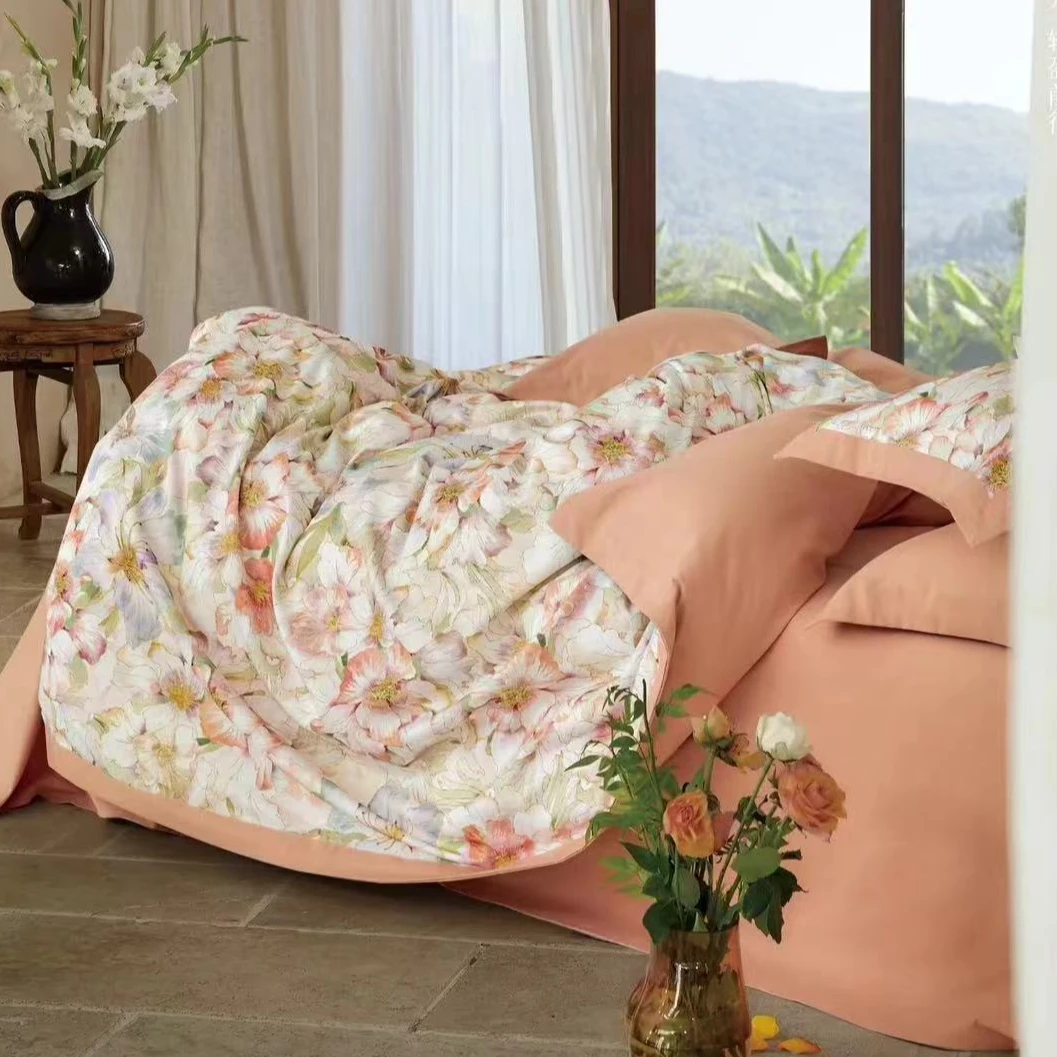 D2591 纯棉数码印花床盖三件套 沉香粉220*240优雅时尚轻奢亲肤