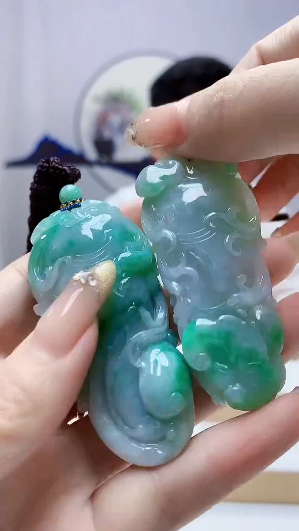 未镶嵌定制翡翠4917DD-毛货一对挂件113