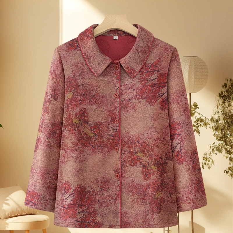 新款妈妈装秋装衬衫花色九分袖薄上衣中老年人女装秋季单衣衬衣