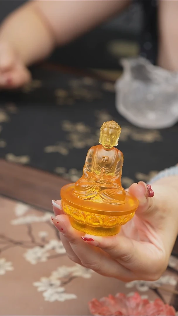 手工艺品琉璃黄色药师佛茶宠摆件