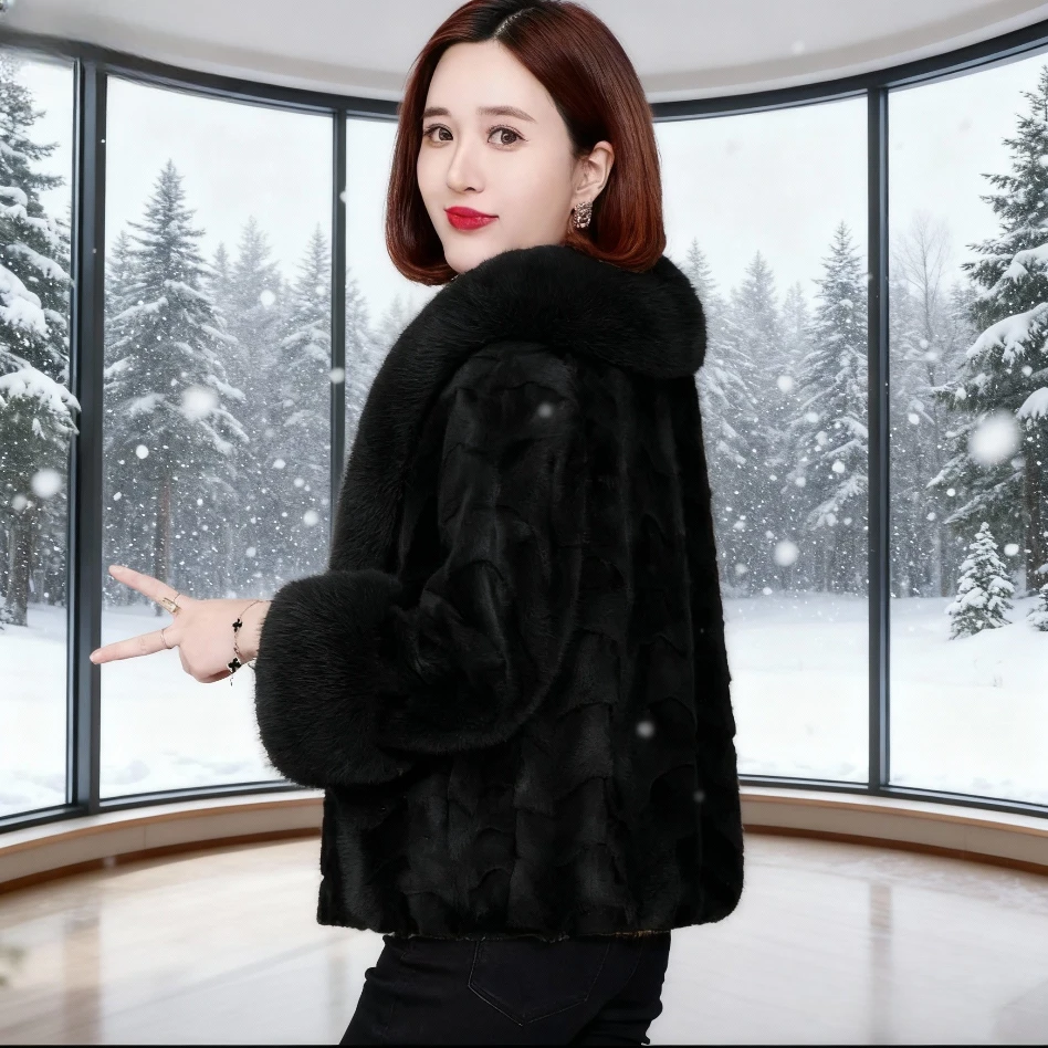 貂皮大衣女拼貂妈妈2025新款貂皮皮草女短款高端水貂外套大码海宁