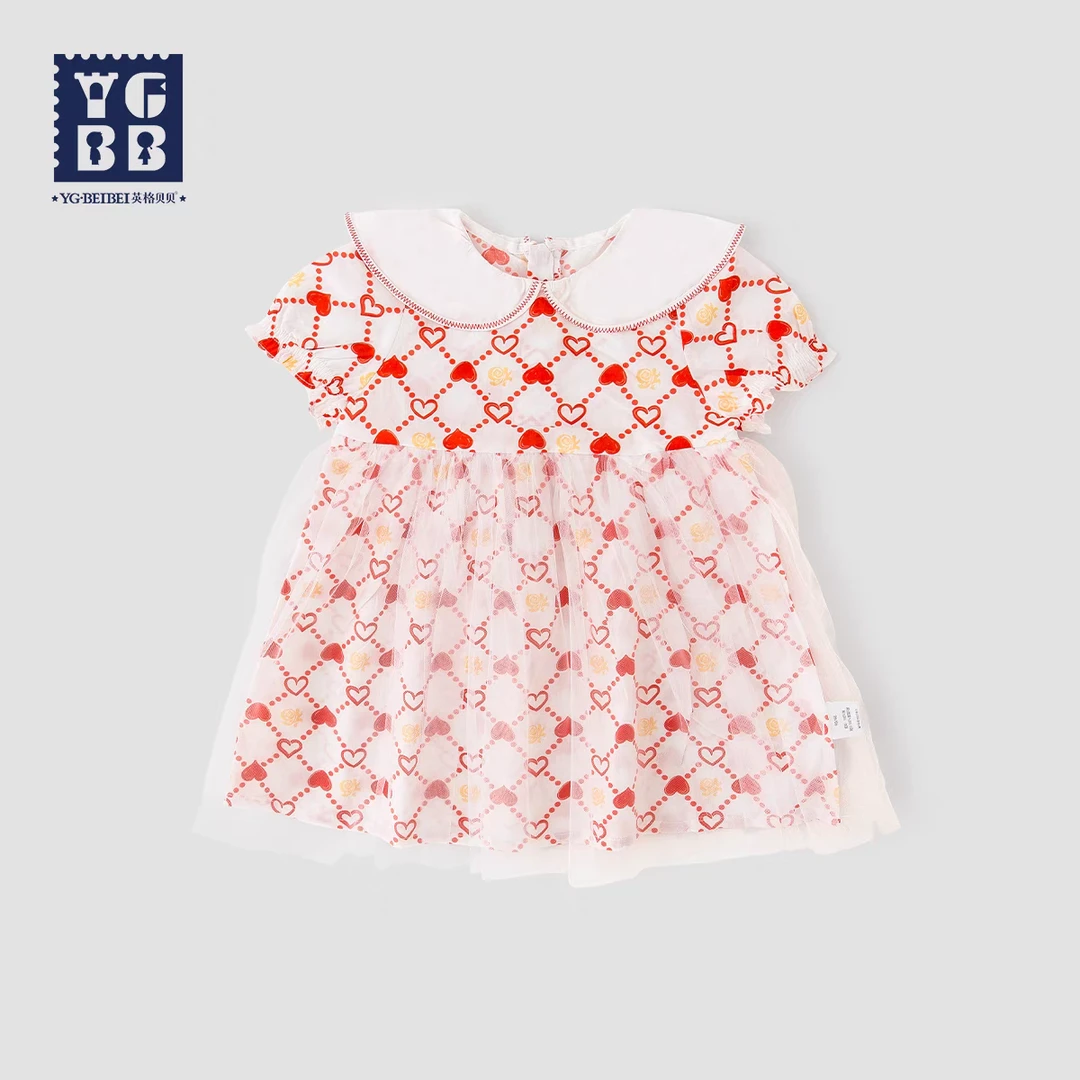 英格贝贝女童夏装连衣裙儿童洋气公主裙小女孩夏装甜美翻领碎花裙