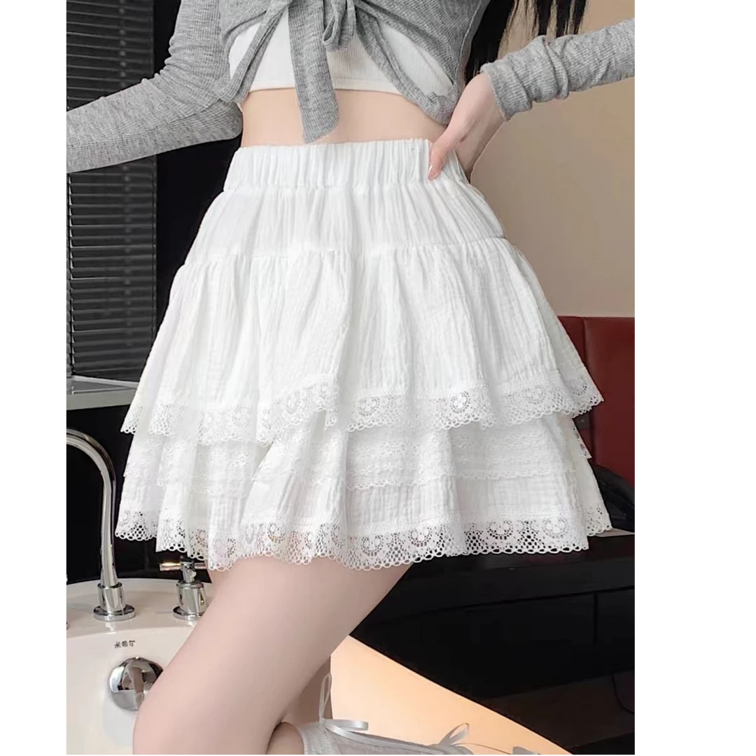 大码法式芭蕾风蓬蓬蛋糕裙荷叶边短裙A字蕾丝防走光半身裙5512