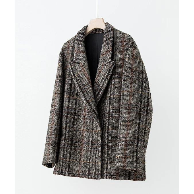 曼哈顿的秋格纹戗驳领大衣毛呢外套MF3H0103