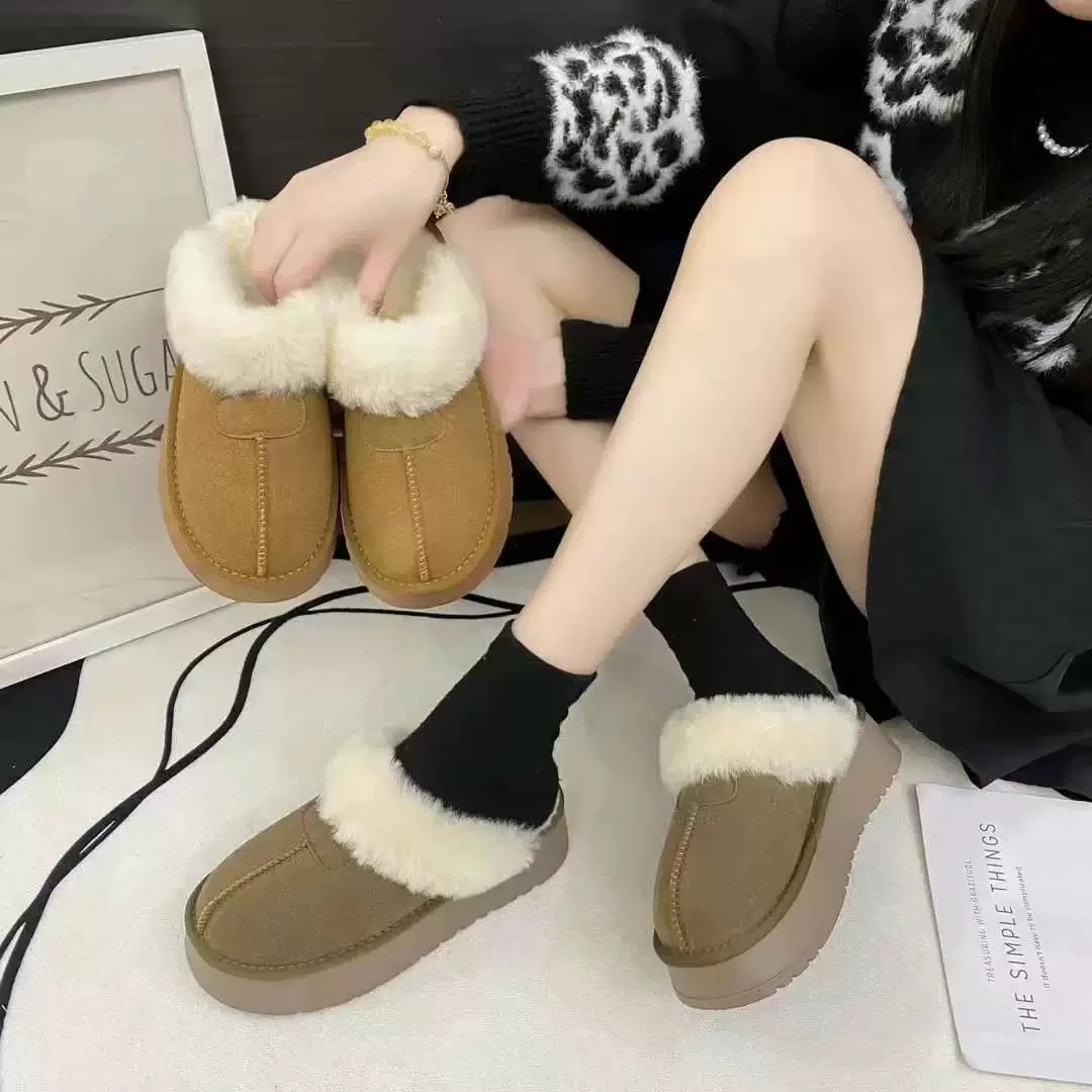 女厚底外穿一脚蹬懒人冬季加绒保暖勃肯包头拖鞋835-1