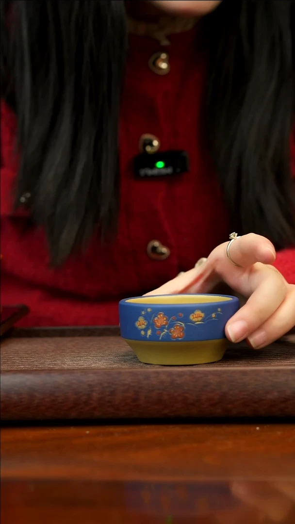 茶壶紫砂本绿蓝底梅花杯