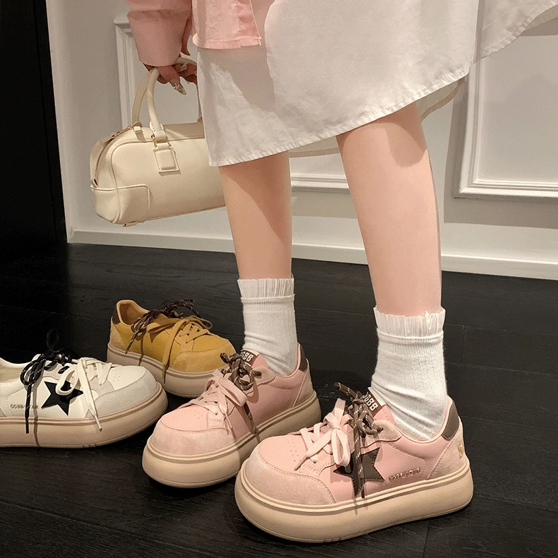 大头丑萌板鞋2025春季新款女鞋厚底松糕小白鞋