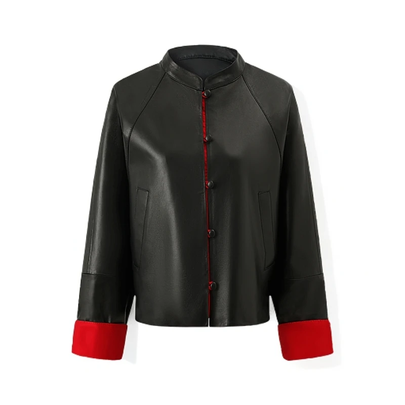 THE MENG【国风皮衣】气质新中式国风真皮皮衣短款外套#M241F004