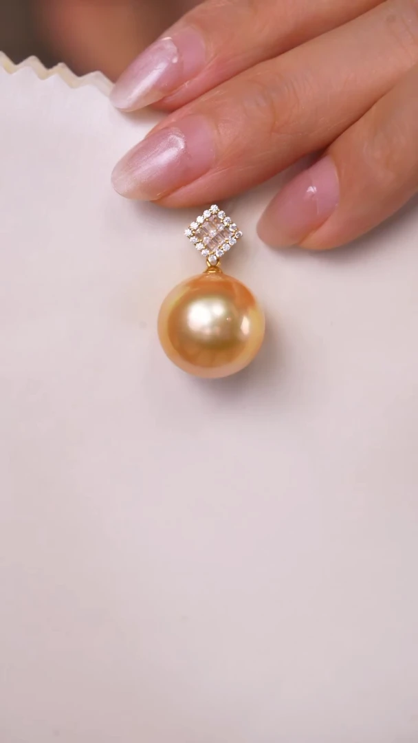 银S925镶嵌海水珍珠吊坠(不含链)金珠15-16mm