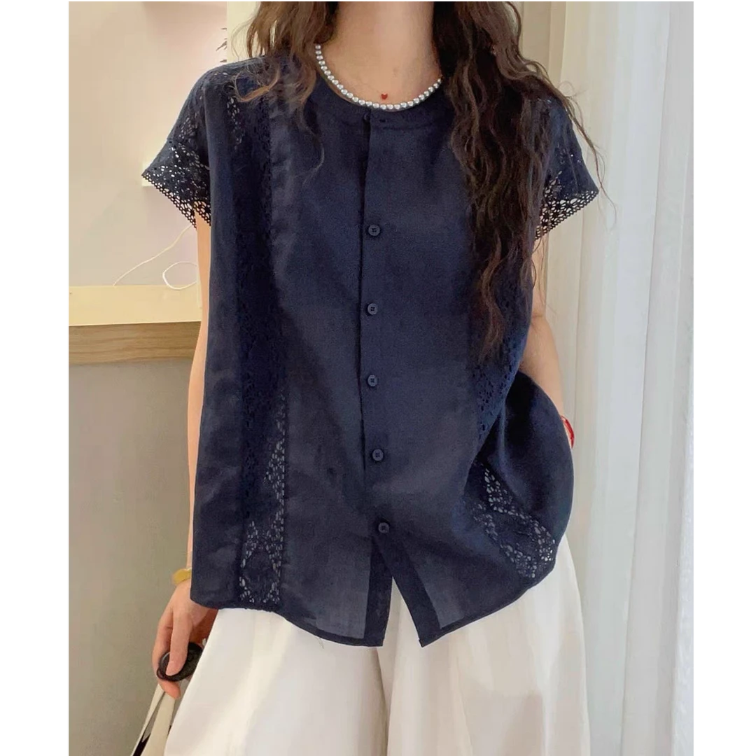 蕾丝钩花飞飞袖衬衫女欧洲站2025夏装新款欧货女装洋气小衫潮