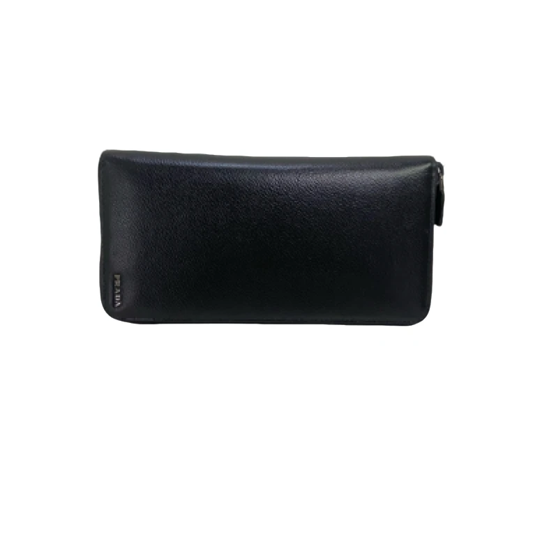 99新 Prada/普拉达 男士时尚百搭全皮黑色荔枝纹长款拉链钱包/18