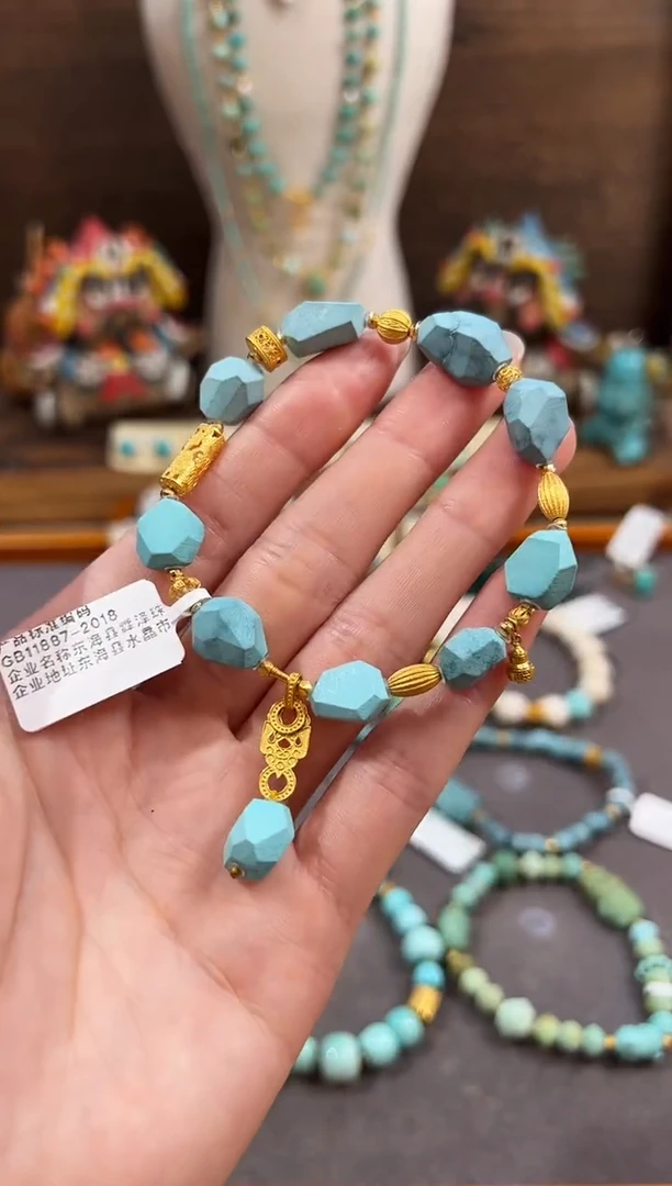 18K金镶嵌绿松石手链绿松石手链
