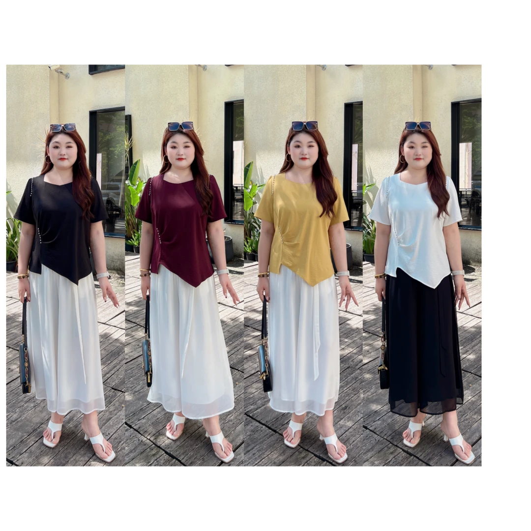 【上新上衣】PMM82011夏季新款显瘦方领收腰捏褶带钻上衣T恤